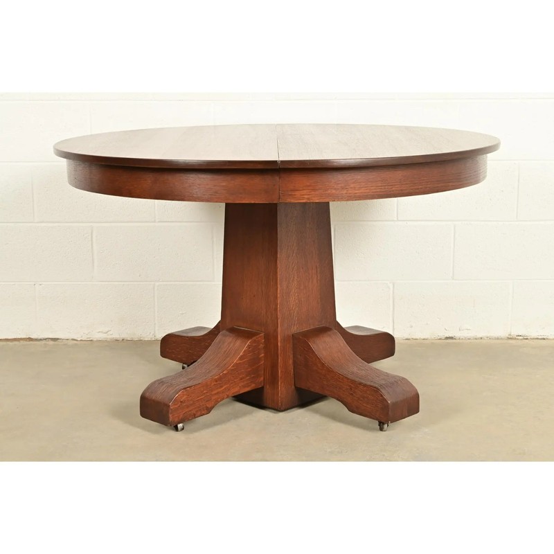 Stickley Brothers Style Antique Mission Oak Arts & Crafts Pedestal Dining Table gallery
