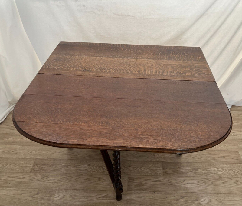 Antique Barley Twist Gate Leg Kitchen Table Drop side Leaf Rectangle Tiger Oak gallery