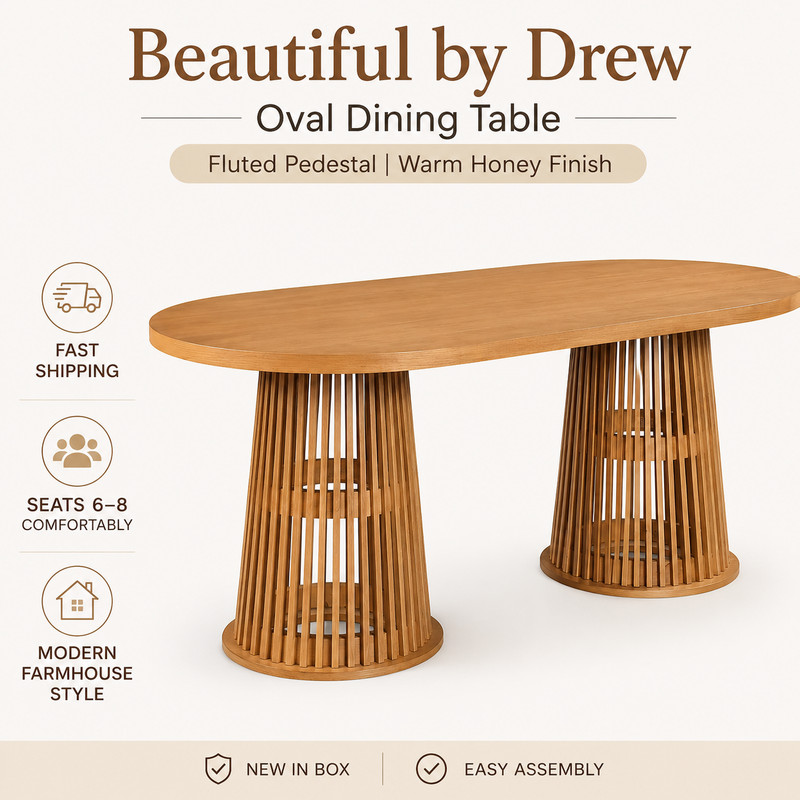 Beautiful by Drew Oval Dining Table Warm Honey Modern Farmhouse