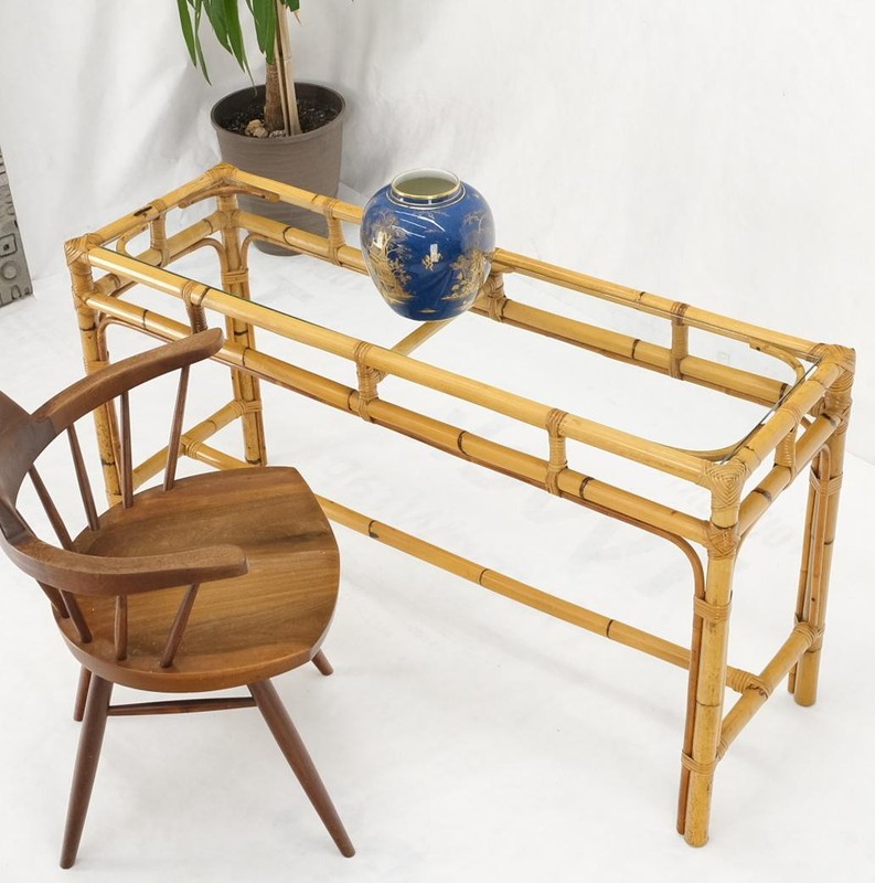 Mid-Century Modern Bamboo Glass Top Console Sofa Table gallery
