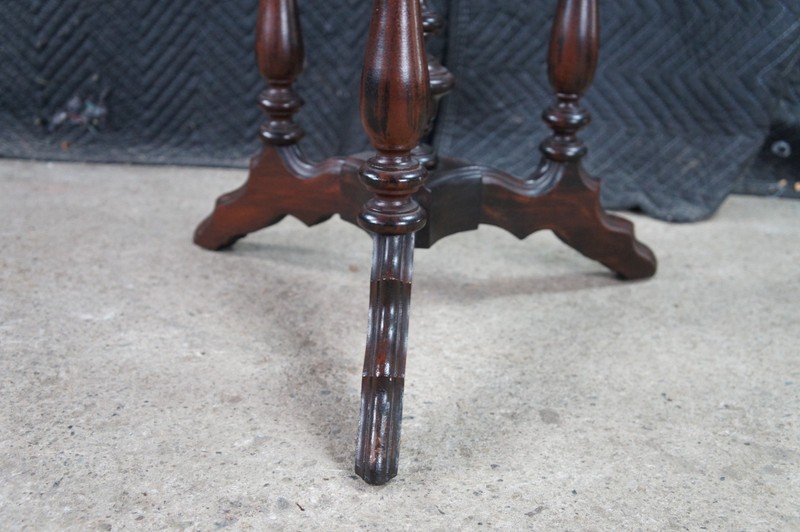 Antique Walnut Gothic Revival Scalloped Parlor Pedestal Center Table Stand gallery