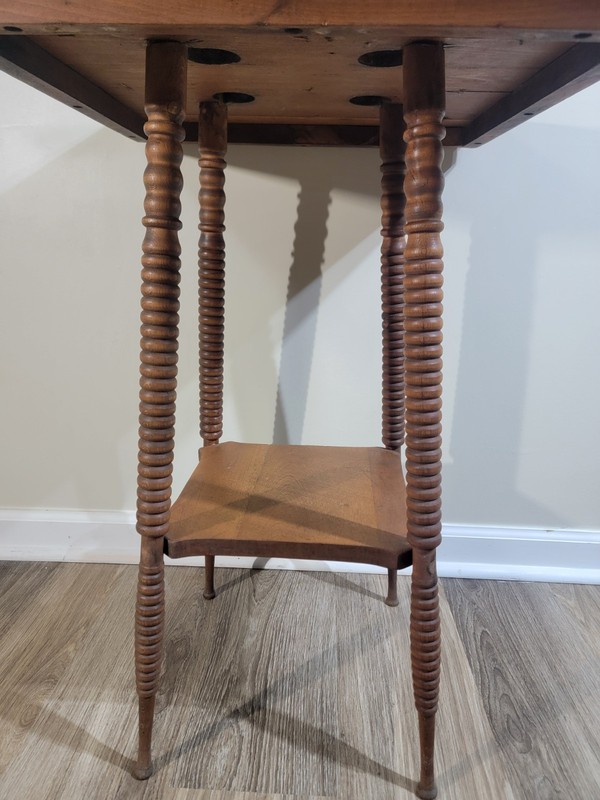 Antique Victorian-Style Two-Tier Parlor Table W/ Bobbin Turned Spindle Legs gallery