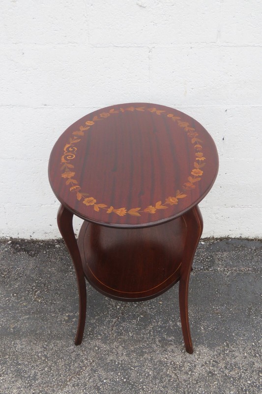 Victorian 1890s Inlay Two Tier Oval Side End Table 5641 gallery