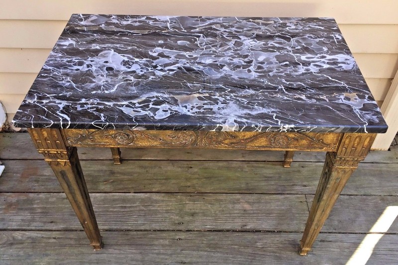 Vintage Table with Stone Top (Black Gray & White) Palladio Made in Italy