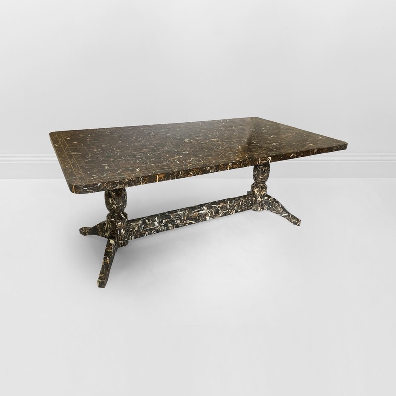 Maitland Smith Brown Marble Tessellated Dining Table 1980s Brass Vintage gallery