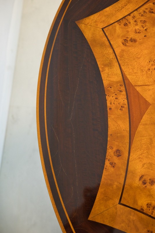 NO TARIFFS! 4' traditional ornate round mahogany Centre Table with inlay gallery