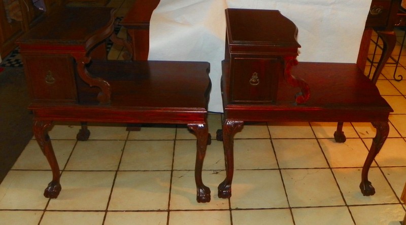 Mid Century Carved Mahogany Step End Table by Mersman (1 table) (SET-15) gallery