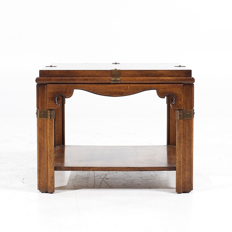Drexel Contemporary Brass and Walnut Square Side End Table gallery