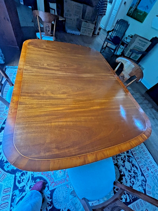 Vintage Duncan Phyfe Style Dining Set – Mahogany Table, Leaves, 4 Chairs, Cover gallery