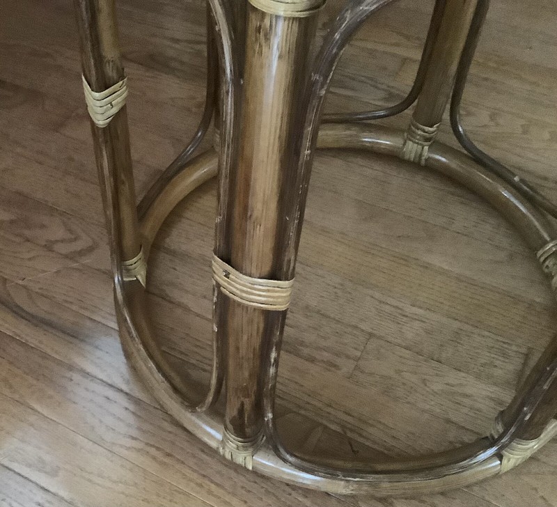 Vintage Rattan Bamboo Round Side End Table Glass Top MCM Tiki Boho Drum gallery