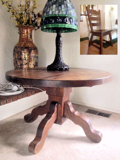 Antique High Stylish German Quartersawn Oak Table and Four chairs set So Rare!!!