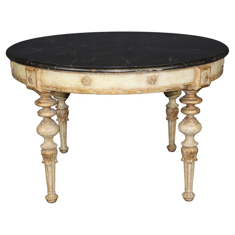 Directoire Style PD & Gilt Accent Center Table w/ Faux Marble top