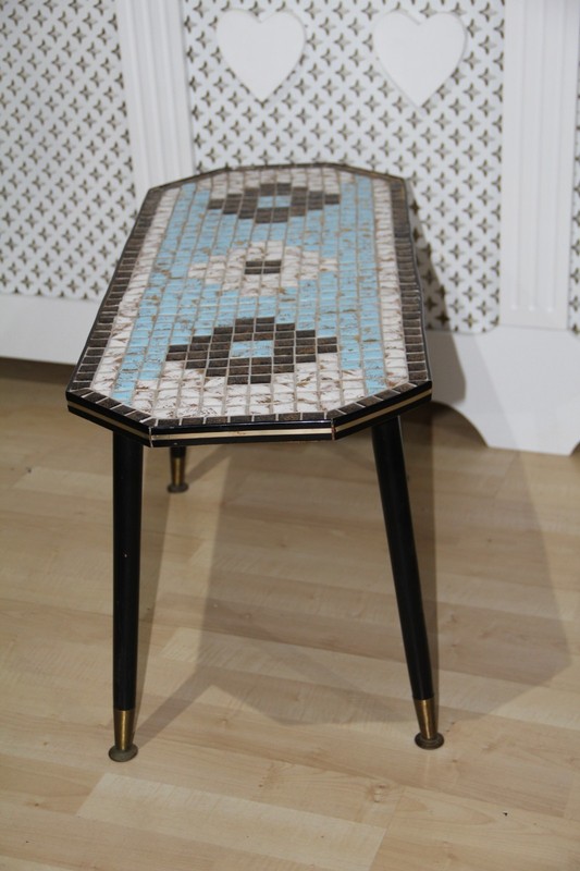 Vintage Mid Century 1960's Teak Mosaic tile Coffee Table with Danstte legs gallery