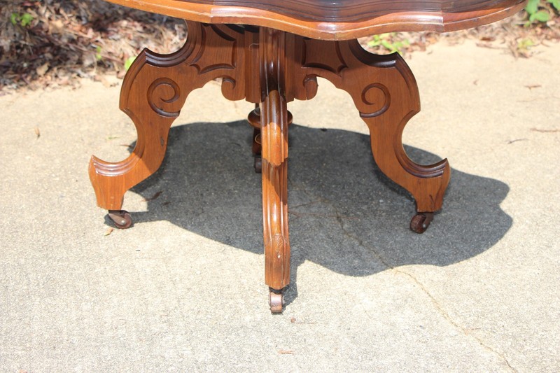Walnut Victorian Renaissance Revival Marble Turtle Top Coffee Table ~ Ca.1870 gallery