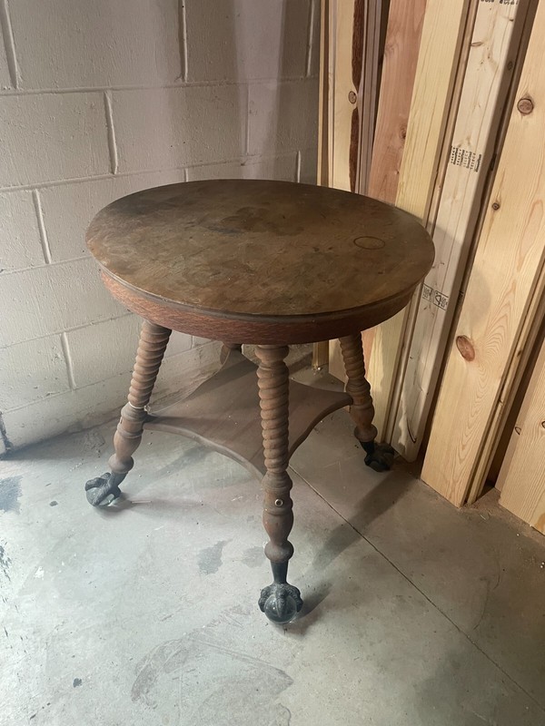 Antique Wood Parlor Table With Metal And Glass Claw Feet round unique table