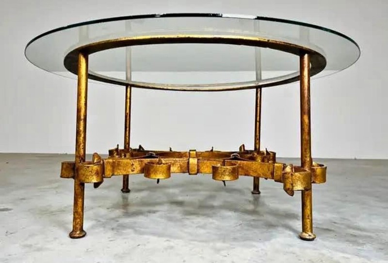Gilt Iron Coffee/Cocktail Table in the Manner of Gilbert Poillerat