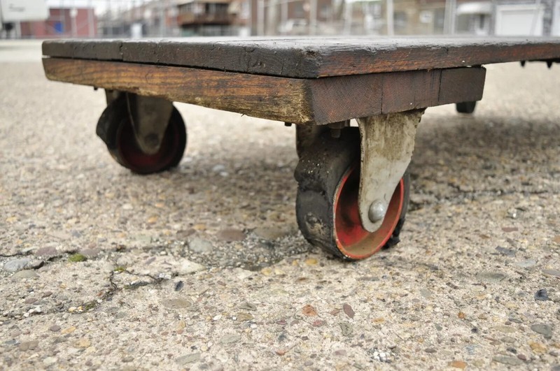 Vintage Fairbanks American Industrial Wood Iron Factory Work Cart Coffee Table A gallery
