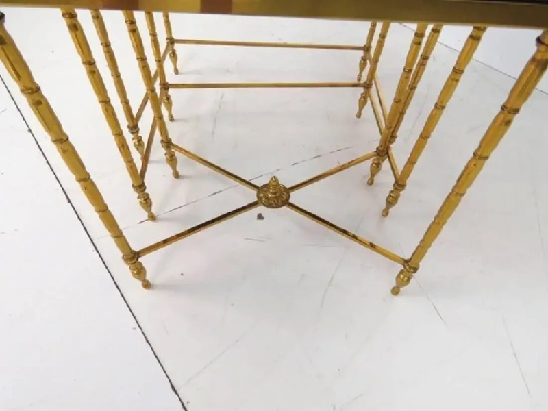 Set Brass French Maison Bagues Style Faux Bamboo Form Chinoiserie Nesting Tables gallery