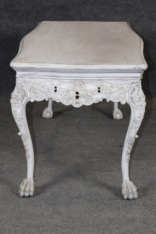 Distressed Painted White Georgian Style Figural Masque Center Table C. 1940s Era gallery