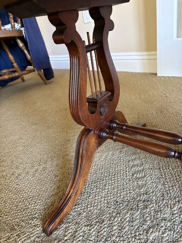 Antique English Regency Mahogany Wood Lyre Harp Base Coffee Table gallery