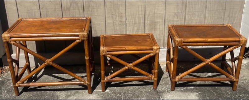 1950s Set of 3 Rattan Nesting Side Tables gallery