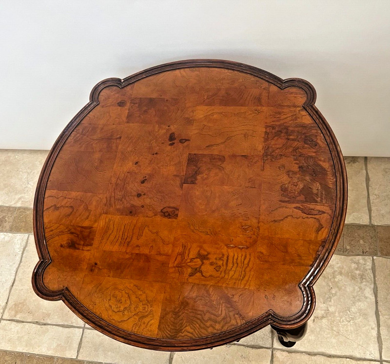 Vintage Hekman Round Table with Drawer French Style Burl Mahogany gallery