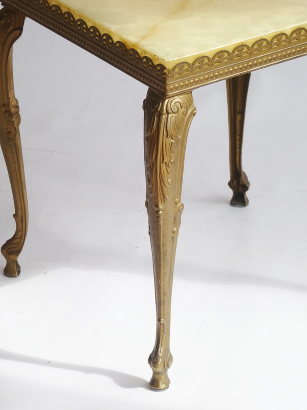 Vintage Neoclassical French Table with Brass and Onyx, Ornate Square Plant Stand gallery
