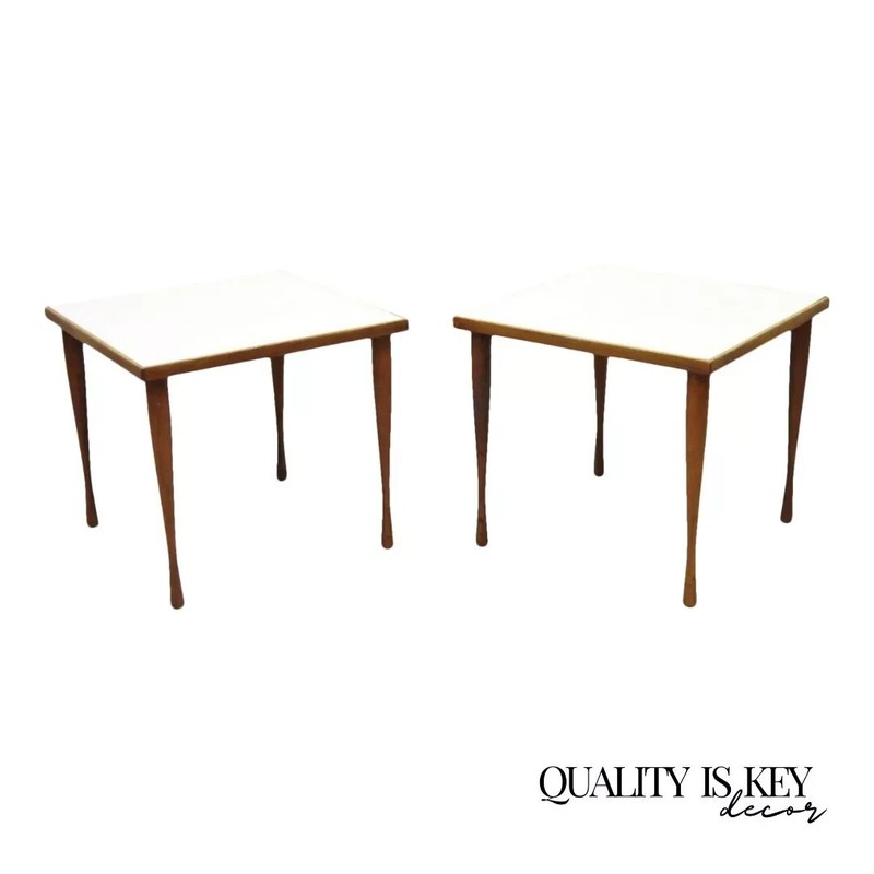 Hans C Andersen Danish Mid Century Modern Teak & Formica Snack Side Table – Pair