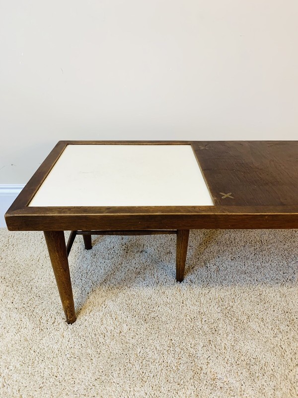AMERICAN of MARTINSVILLE Rectangle COFFEE TABLE Brass X Inlaid MCM Mid Century gallery