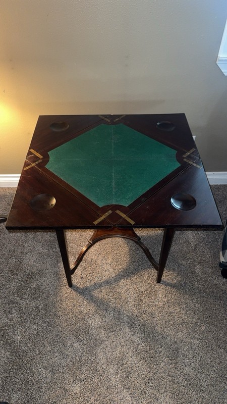 Vintage Wooden Flip-Top Game / Card Table with Green Felt