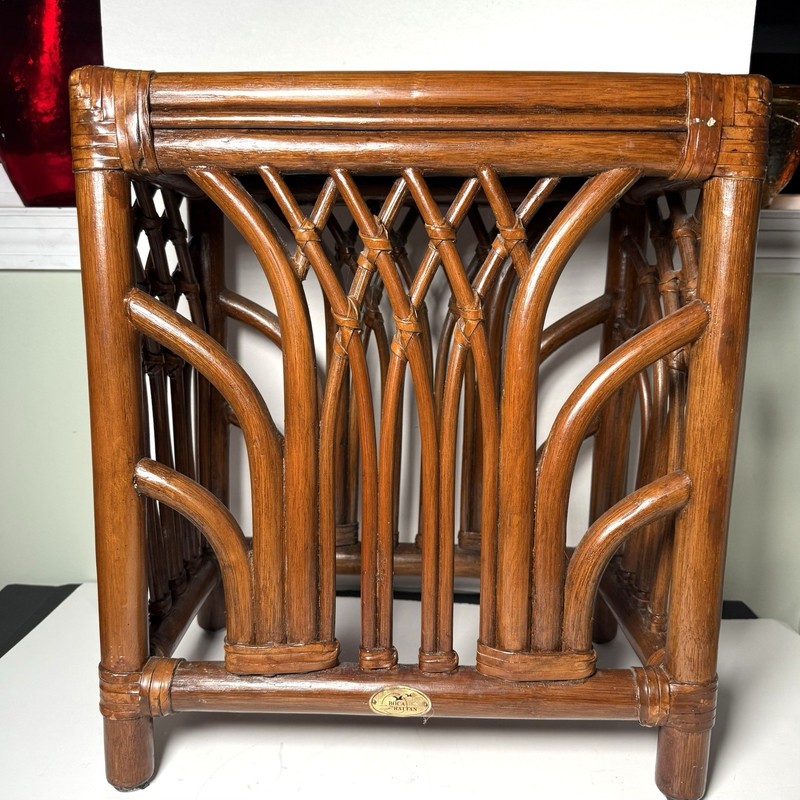 Boca Rattan Bentwood Palm Side Table Or Bench 1970’s Regency Beach 17.5” Tall gallery