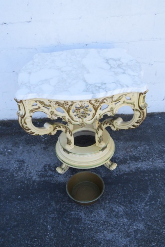 French Heavy Carved Marble Top Large Side Center Table with Planter 6293 gallery