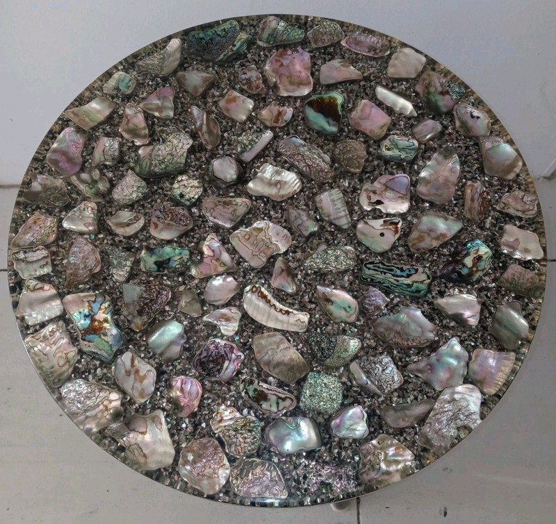 Mid Century Modern Abalone Shell Resin Tripod Side Table 18" New Designs Inc.USA gallery