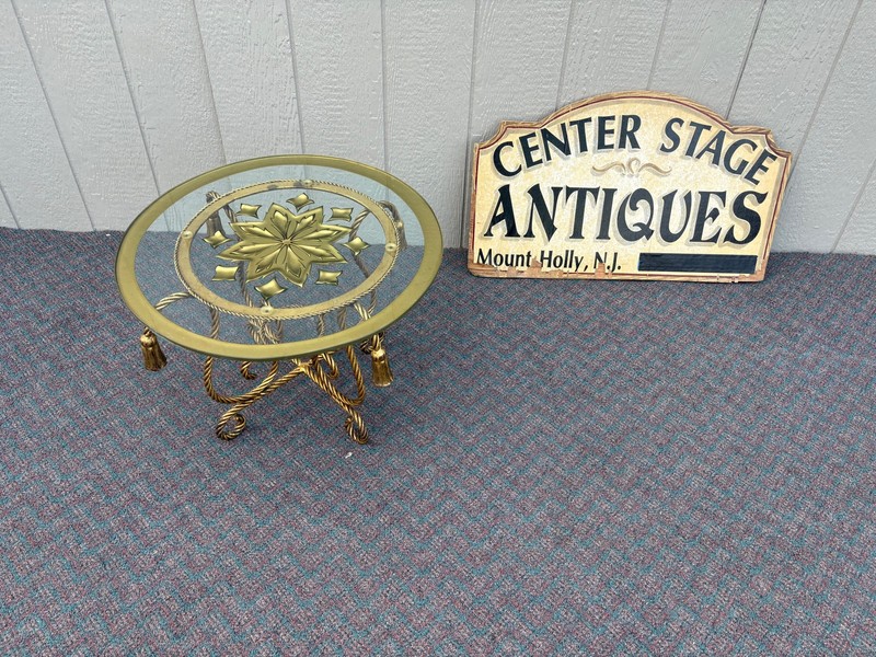 67703 ITALIAN MADE Mid-Century Brass and Glass Round Accent Table gallery