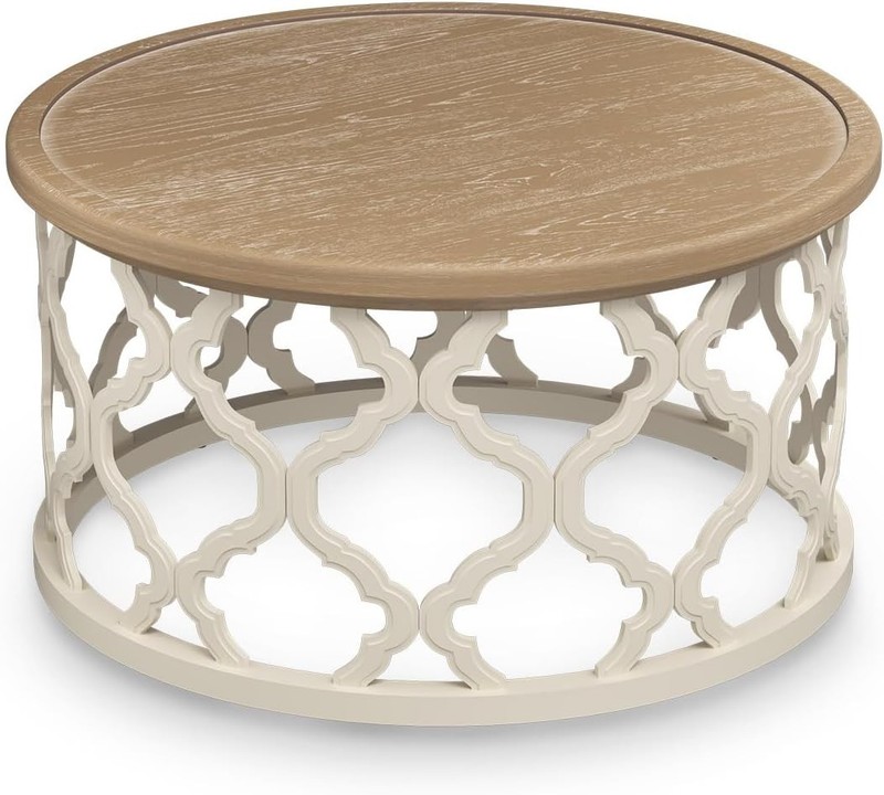VONLUCE 30'' Farmhouse Round Coffee Table, Beige - Used gallery
