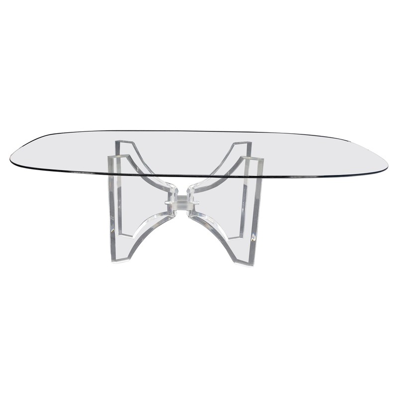 Oval Boat Shape Glass Top Butterfly Lucite Base 88" Long Dining Conference Table