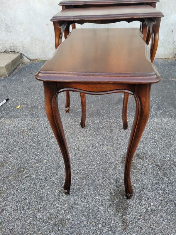 1920s Country French Walnut Nesting Tables – Antique Stacking Side Tables Set gallery