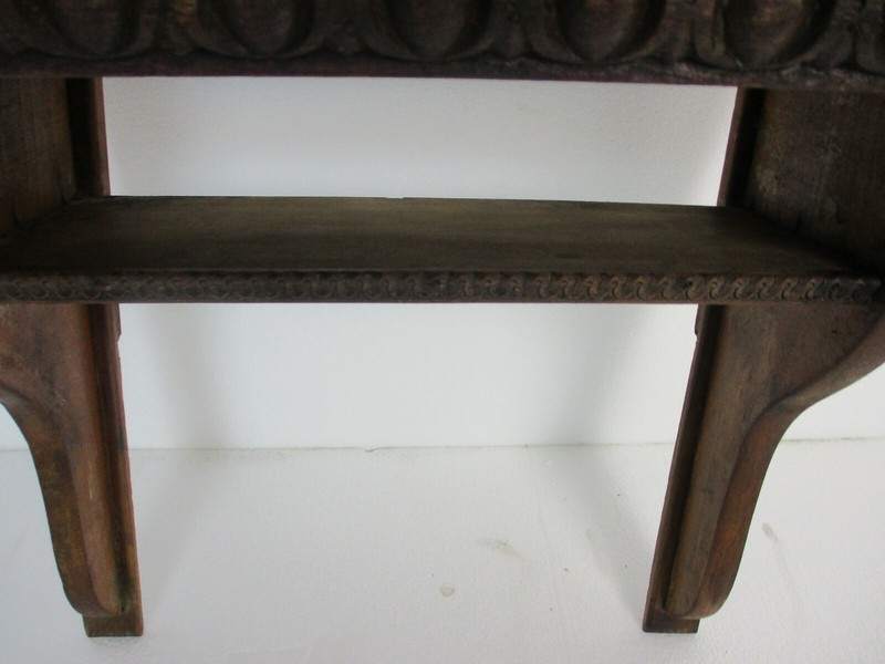 Hand Carved Wooden Wall Hall Console table Ornate Small two shelves Antique Barn gallery