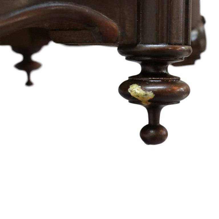 Renaissance Revival Carved Walnut & Marble Turtle Top Table c1890 gallery