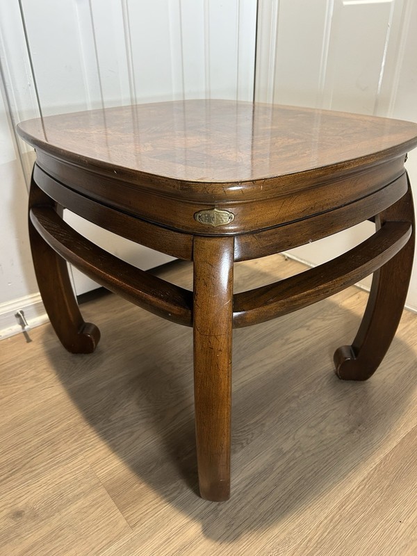 Vtg Gordons Fine Furniture Asian Design Coffee Table Burl Wood Top Curved Legs gallery