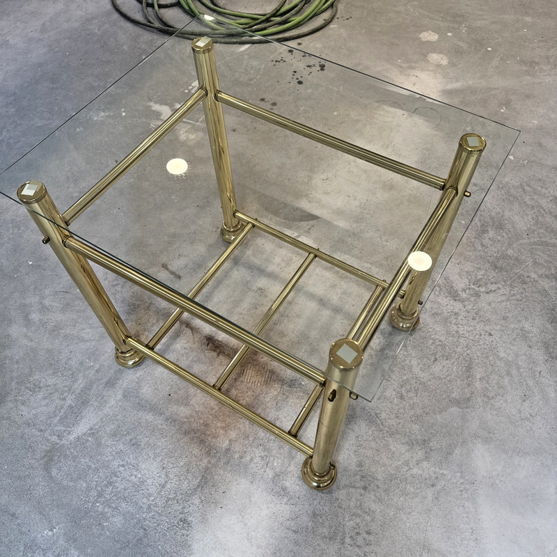 Vintage Italian Brass & Glass Mid-Century Modern End Side Tray Tube Retro Table! gallery