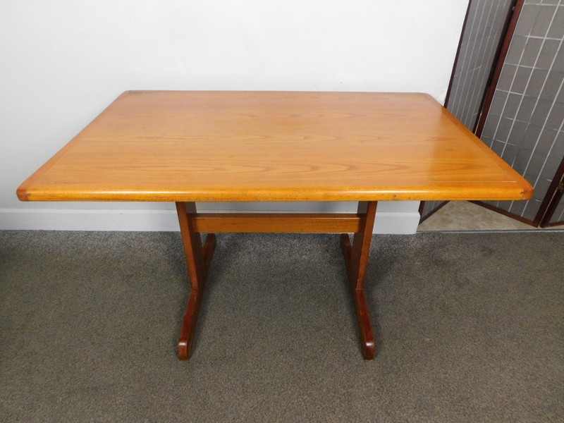 Mid Century Danish Modern 1970s Solid Teak Desk 48″ Trestle Table Vintage Retro
