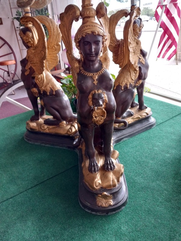 NEOCLASSICAL VAL D OSNE Cast Metal SPHINX Table EGYPTIAN REVIVAL Entry Accent