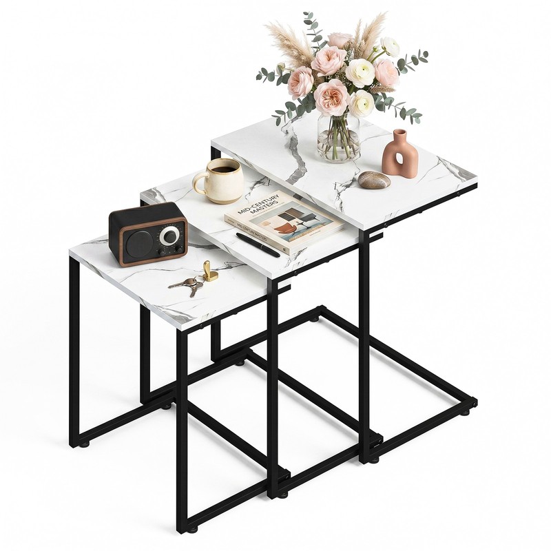 White Coffee Tables End Tables 3PCS Stacking Nesting Tables for Living Room gallery