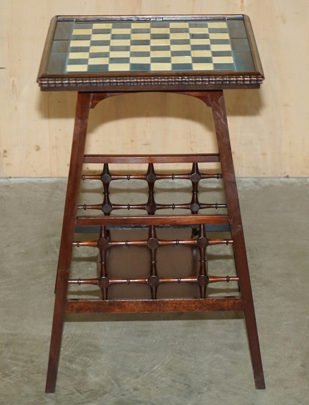 ANTIQUE VICTORIAN AESTHETIC MOVEMENT STYLE TILED TOP CHESSBOARD CHESS TABLE gallery