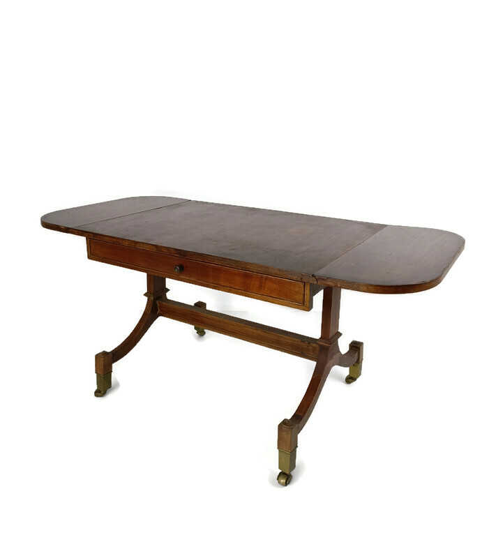 Edwardian style vintage table carved wood on wheels Side coffee gateleg table