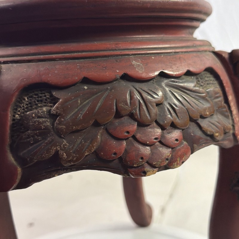 Vintage Meiji Era Japanese Nouveau Dragon Carved Wood Stool End Table gallery