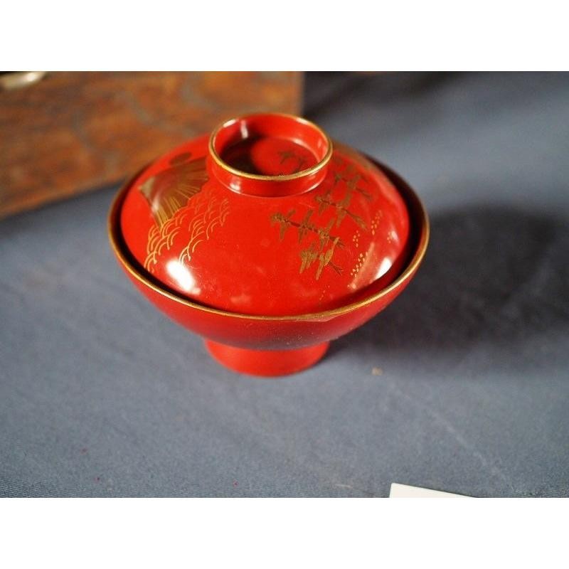 Japanese 10 Red Lacquer Bowls Fifty-three Stations 12cm (4.7in) Used gallery