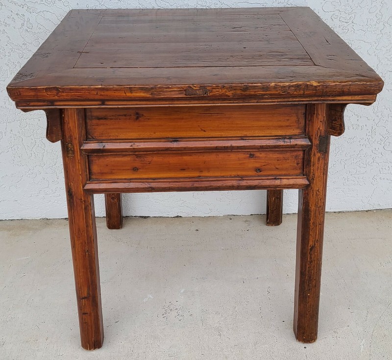Antique Solid Wood Asian Chinoiserie 2 Drawer Side Occasional Lamp Table gallery