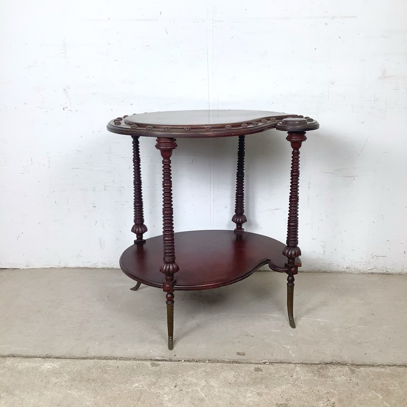 Antique Mahogany Two-Tier Kidney Table Bobbin Turned Legs Brass Sabre Feet gallery